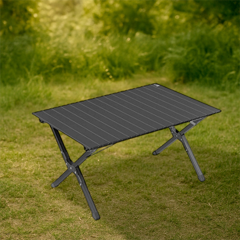 Modern Minimalist Rectangle Carbon Steel Outdoor Foldable Camping Coffee Table, 1-Tier for Garden