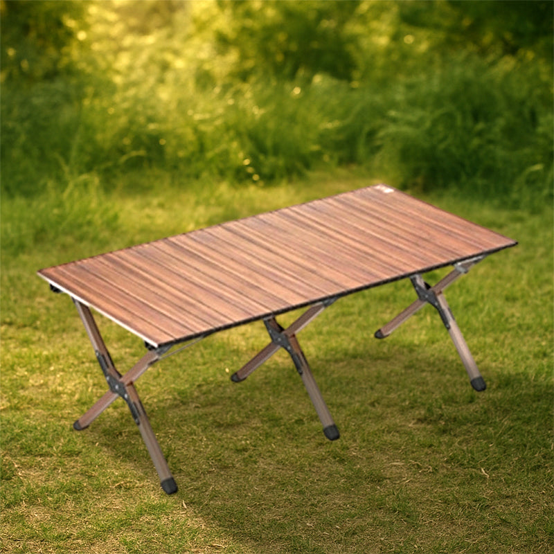 Modern Minimalist Rectangle Carbon Steel Outdoor Foldable Camping Coffee Table, 1-Tier for Garden