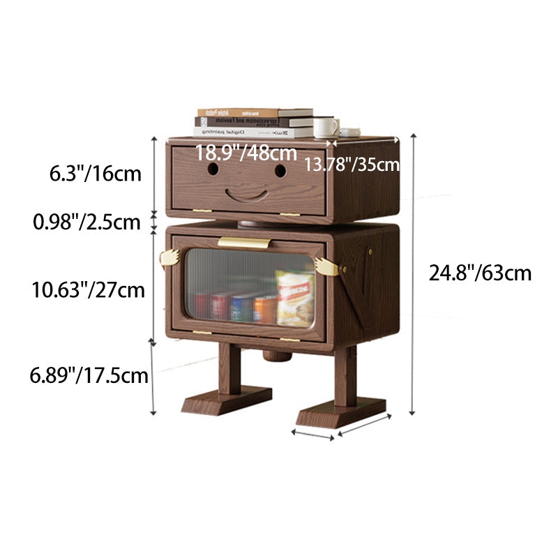 Modern Art Deco Kids' Robot Nightstand - Rotatable, 2-Drawer with Rubberwood & Acrylic Plastic, Bedroom Furniture
