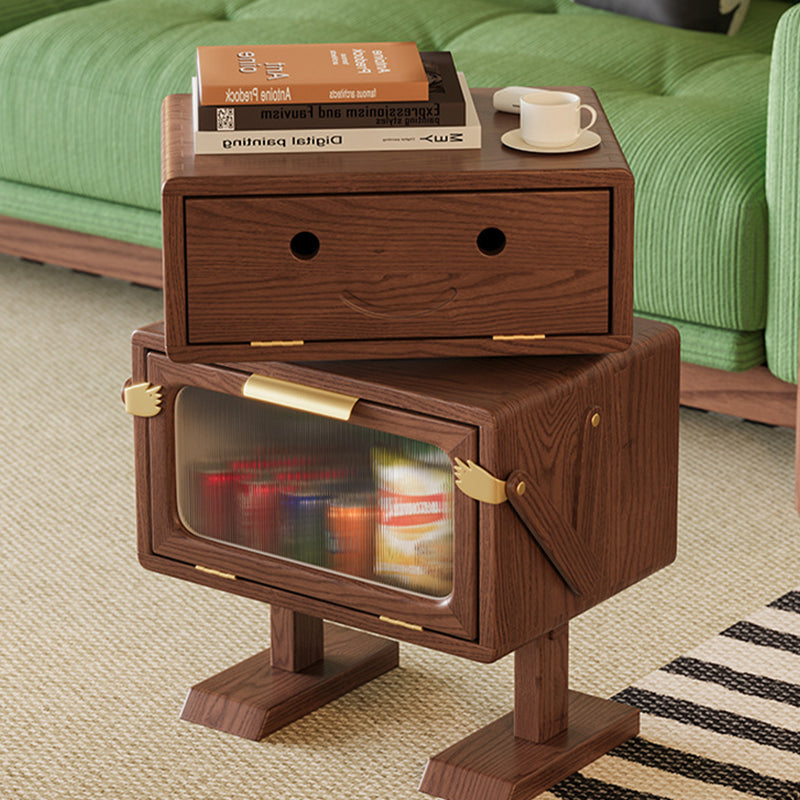 Modern Art Deco Kids' Robot Nightstand - Rotatable, 2-Drawer with Rubberwood & Acrylic Plastic, Bedroom Furniture