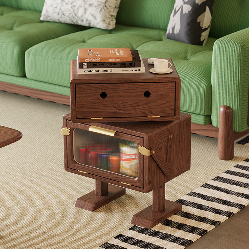 Modern Art Deco Kids' Robot Nightstand - Rotatable, 2-Drawer with Rubberwood & Acrylic Plastic, Bedroom Furniture