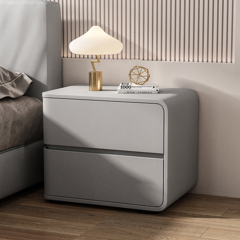 Luxurious Contemporary Rectangle Nightstand with Microfiber Leather, Solid Wood, Metal & Plastic – 2-Drawer Bedroom Accent