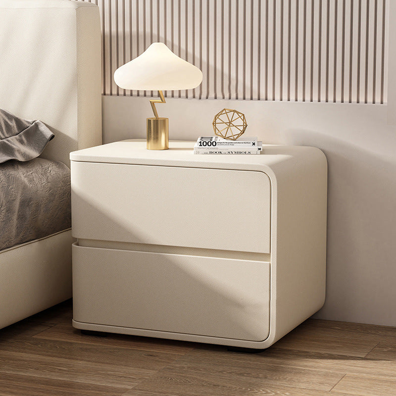 Luxurious Contemporary Rectangle Nightstand with Microfiber Leather, Solid Wood, Metal & Plastic – 2-Drawer Bedroom Accent