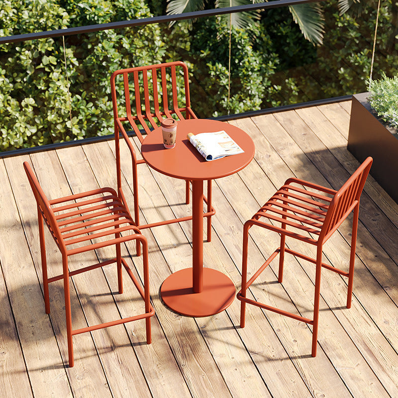 Modern Minimalist Round Iron Outdoor Bar Table, 1-Tier, for Garden