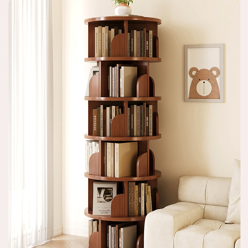 Modern Minimalist Rotating Floor-Standing Bookshelf with Cylindrical Metal & MDF – 3/4/5/6/7-Tier, Perfect for Study