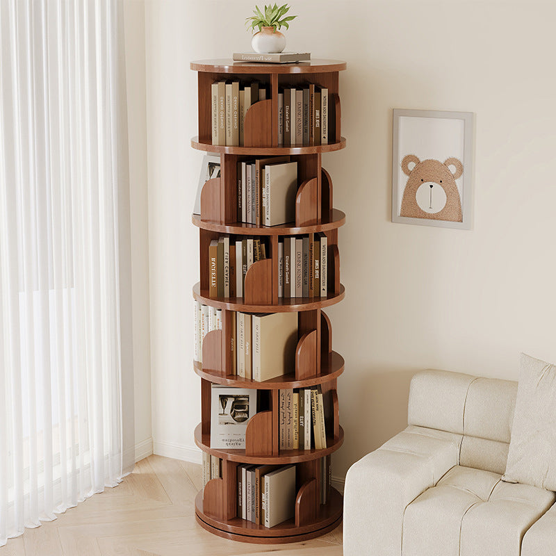 Modern Minimalist Rotating Floor-Standing Bookshelf with Cylindrical Metal & MDF – 3/4/5/6/7-Tier, Perfect for Study