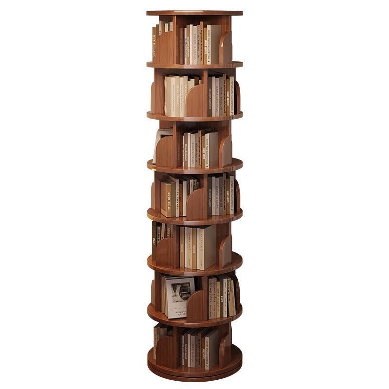 Modern Minimalist Rotating Floor-Standing Bookshelf with Cylindrical Metal & MDF – 3/4/5/6/7-Tier, Perfect for Study