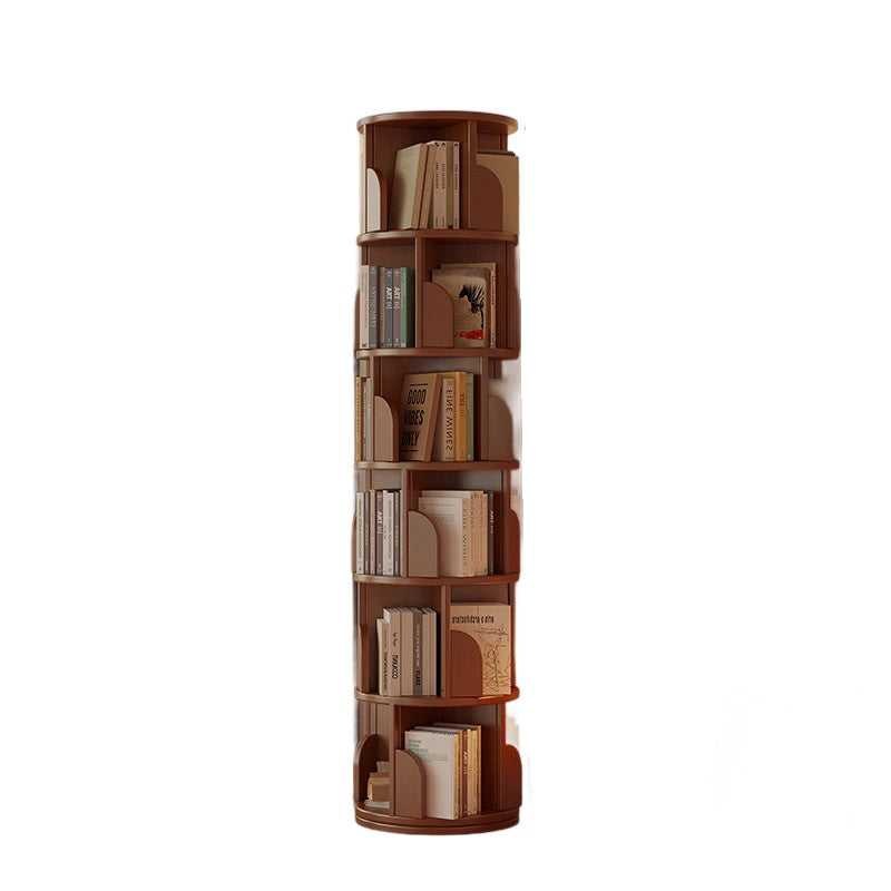 Modern Minimalist Rotating Floor-Standing Bookshelf with Cylindrical Metal & MDF – 3/4/5/6/7-Tier, Perfect for Study