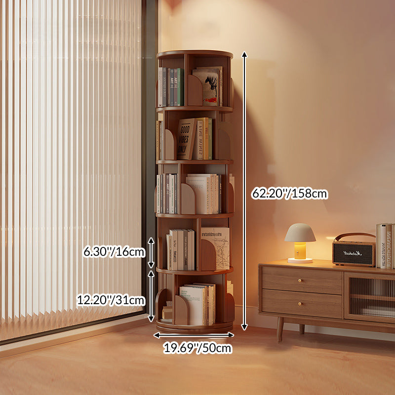Modern Minimalist Rotating Floor-Standing Bookshelf with Cylindrical Metal & MDF – 3/4/5/6/7-Tier, Perfect for Study