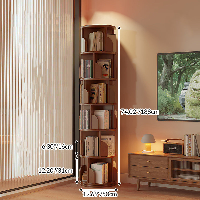Modern Minimalist Rotating Floor-Standing Bookshelf with Cylindrical Metal & MDF – 3/4/5/6/7-Tier, Perfect for Study