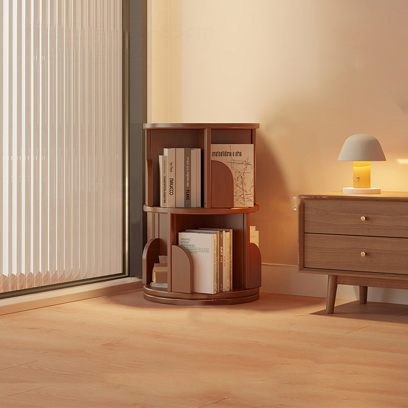 Modern Minimalist Rotating Floor-Standing Bookshelf with Cylindrical Metal & MDF – 3/4/5/6/7-Tier, Perfect for Study
