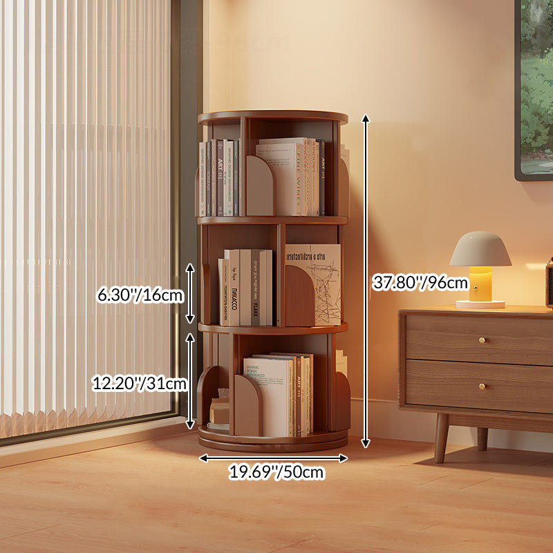 Modern Minimalist Rotating Floor-Standing Bookshelf with Cylindrical Metal & MDF – 3/4/5/6/7-Tier, Perfect for Study