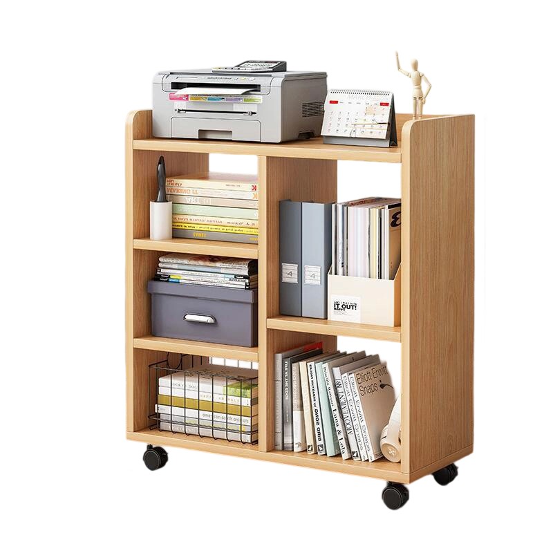 Sleek Modern Minimalist Rectangular Bookshelves - Movable, Plywood-Plastic, 5-Cabinet Design for Study