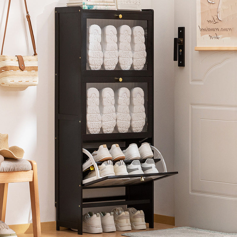 Modern Minimalist Rectangular Shoe Storage Cabinet with Nan Bamboo Composite Panels – Large Capacity, 2- or 3-Door Entryway Cabinet