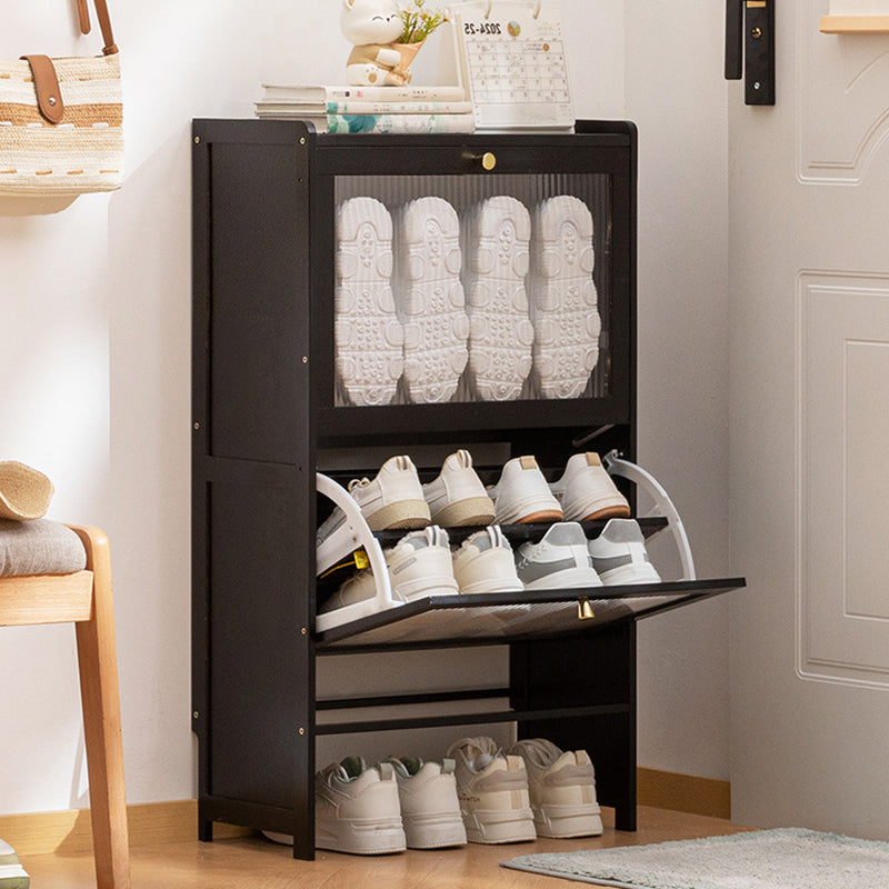 Modern Minimalist Rectangular Shoe Storage Cabinet with Nan Bamboo Composite Panels – Large Capacity, 2- or 3-Door Entryway Cabinet