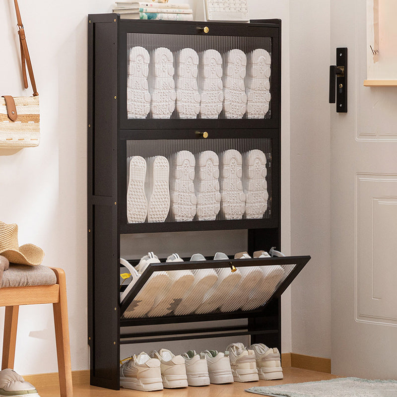 Modern Minimalist Rectangular Shoe Storage Cabinet with Nan Bamboo Composite Panels – Large Capacity, 2- or 3-Door Entryway Cabinet