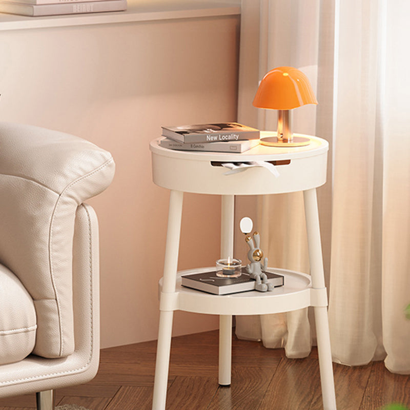 Modern Minimalist Round Coffee Table with Hidden Storage – 2-Tier Plastic Design for Living Room