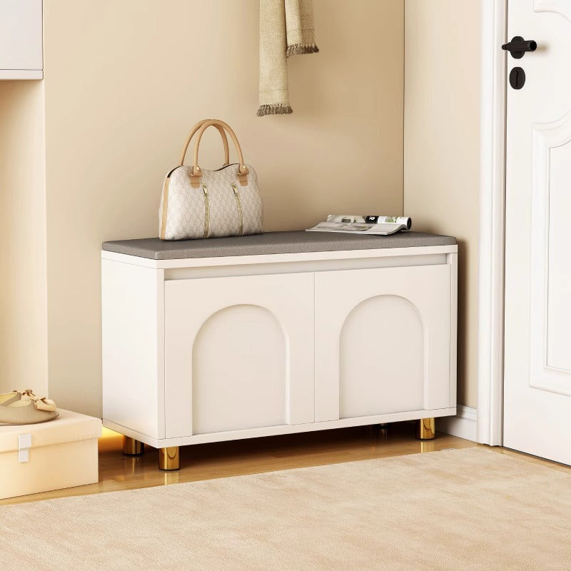 Nordic Contemporary Rectangular MDF Faux Leather Cushioned Sponge Shoe Bench – Backless, Armless Hallway Stool
