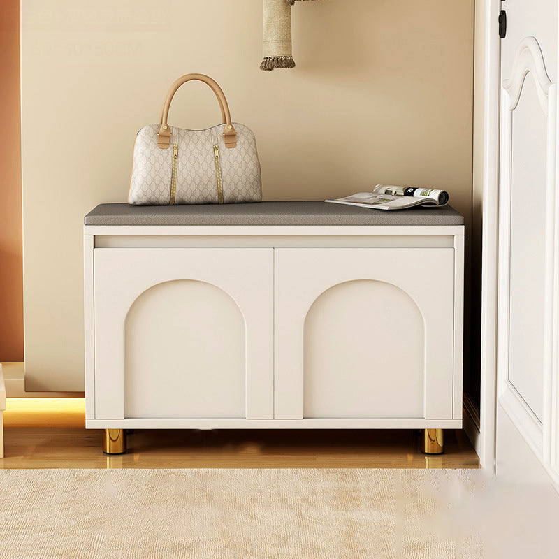 Nordic Contemporary Rectangular MDF Faux Leather Cushioned Sponge Shoe Bench – Backless, Armless Hallway Stool