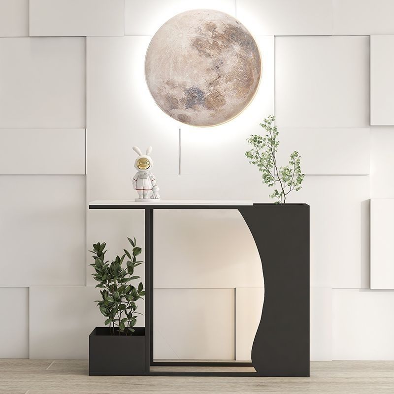 Ultra-Narrow Modern Minimalist Geometric Iron & Marble Console Table - 2-Tier for Entryway