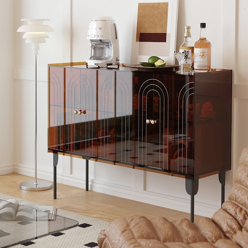 Sleek Contemporary Scandinavian Rectangular Iron & Acrylic 3-Tier Storage Cabinet for Living Room