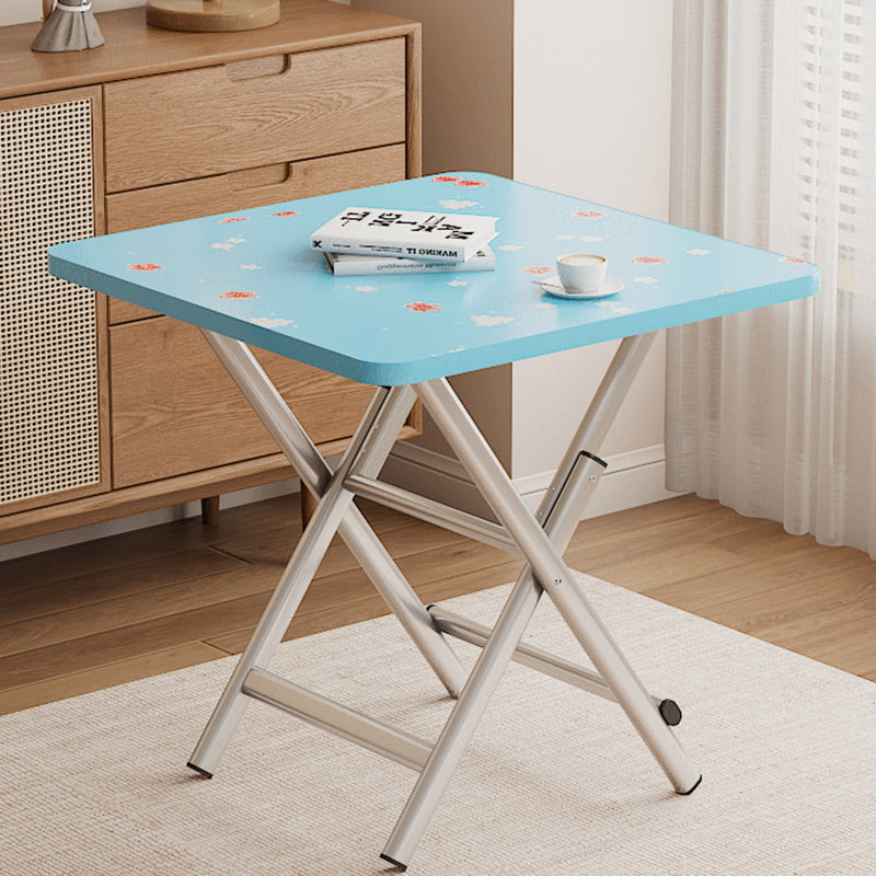 Modern Minimalist Square MDF Dining Table with Galvanized Steel Pipe Frame, Foldable for Four