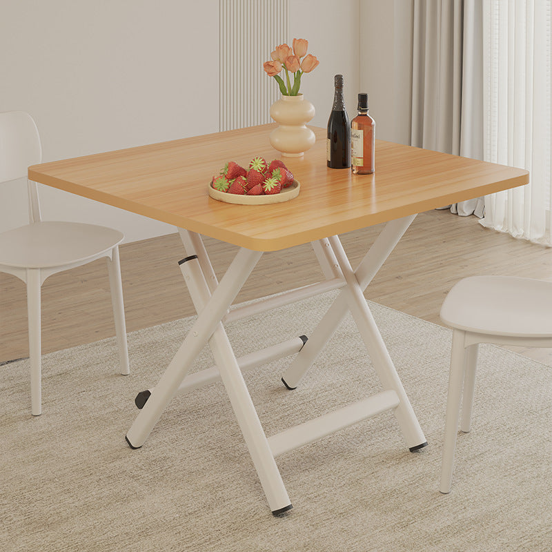 Modern Minimalist Square MDF Dining Table with Galvanized Steel Pipe Frame, Foldable for Four