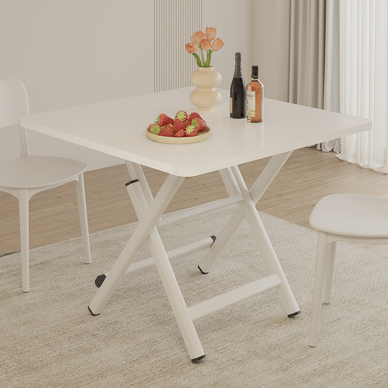 Modern Minimalist Square MDF Dining Table with Galvanized Steel Pipe Frame, Foldable for Four