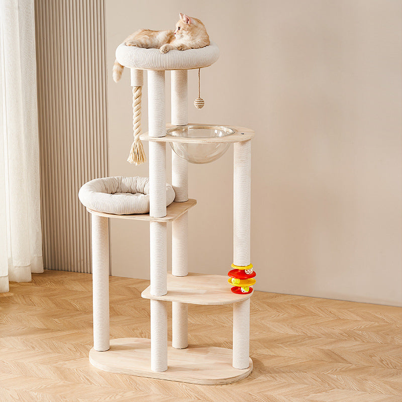 Contemporary Creative Tree Cat Tower with Acrylic Multi-Layer Platforms, Corduroy-Covered Posts and Cotton Rope, 2/4/5-Tier Multi-Functional Design for Living Room