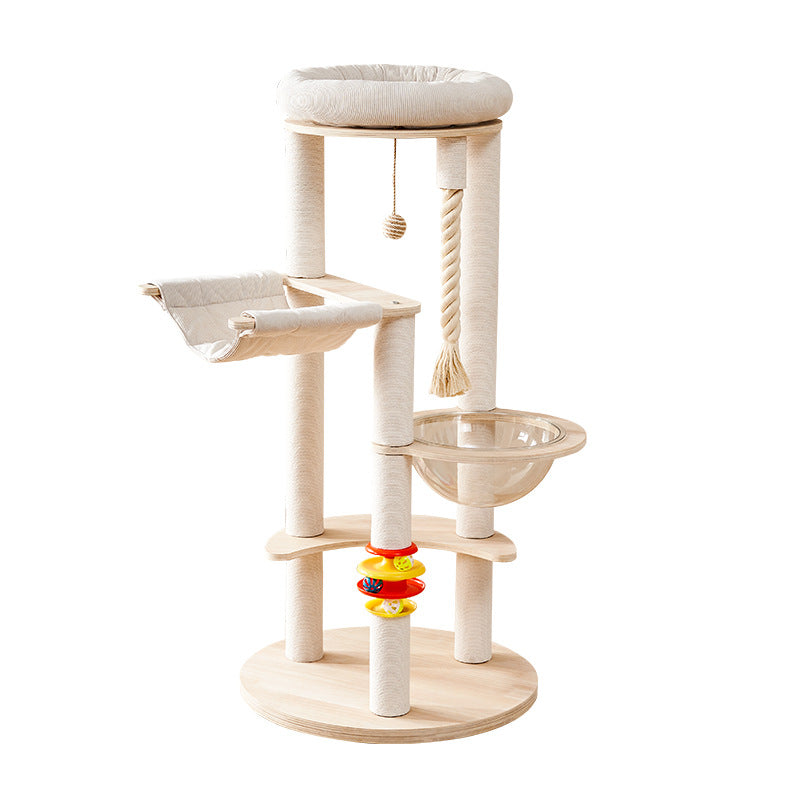 Contemporary Creative Tree Cat Tower with Acrylic Multi-Layer Platforms, Corduroy-Covered Posts and Cotton Rope, 2/4/5-Tier Multi-Functional Design for Living Room