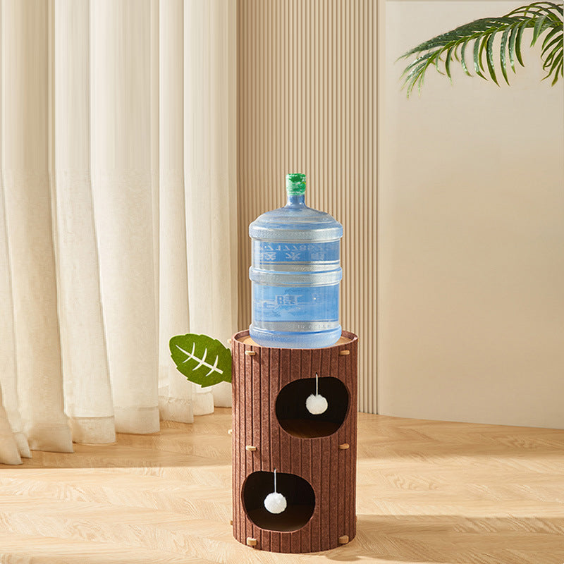 Rustic Traditional Cylindrical Tree-Hole Cat Tower with Felt Sherpa Fleece & MDF – 2/3-Hole, Ideal for Living Room