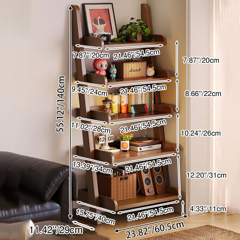 Modern Minimalist Trapezoid Rubberwood Solid Wood Sandwich Panel Floor-Standing Bookshelf – 4/5-Shelf, Ideal for Study