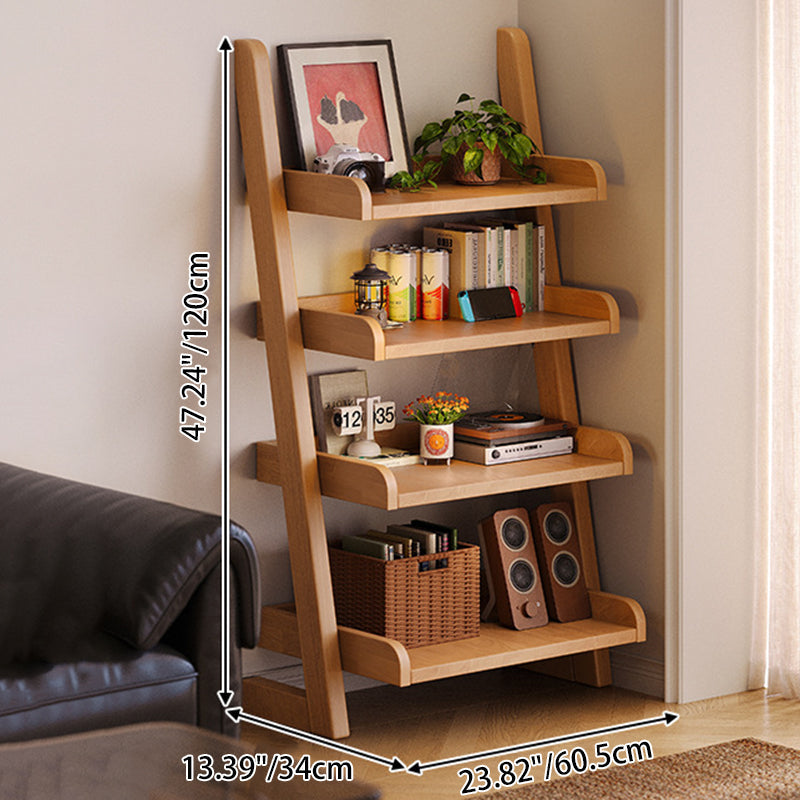 Modern Minimalist Trapezoid Rubberwood Solid Wood Sandwich Panel Floor-Standing Bookshelf – 4/5-Shelf, Ideal for Study