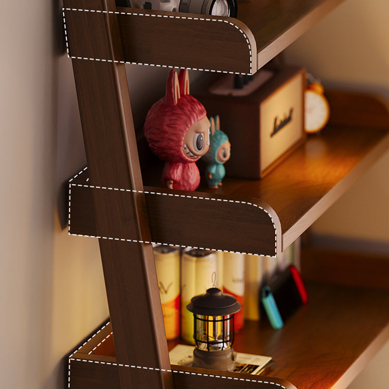 Modern Minimalist Trapezoid Rubberwood Solid Wood Sandwich Panel Floor-Standing Bookshelf – 4/5-Shelf, Ideal for Study