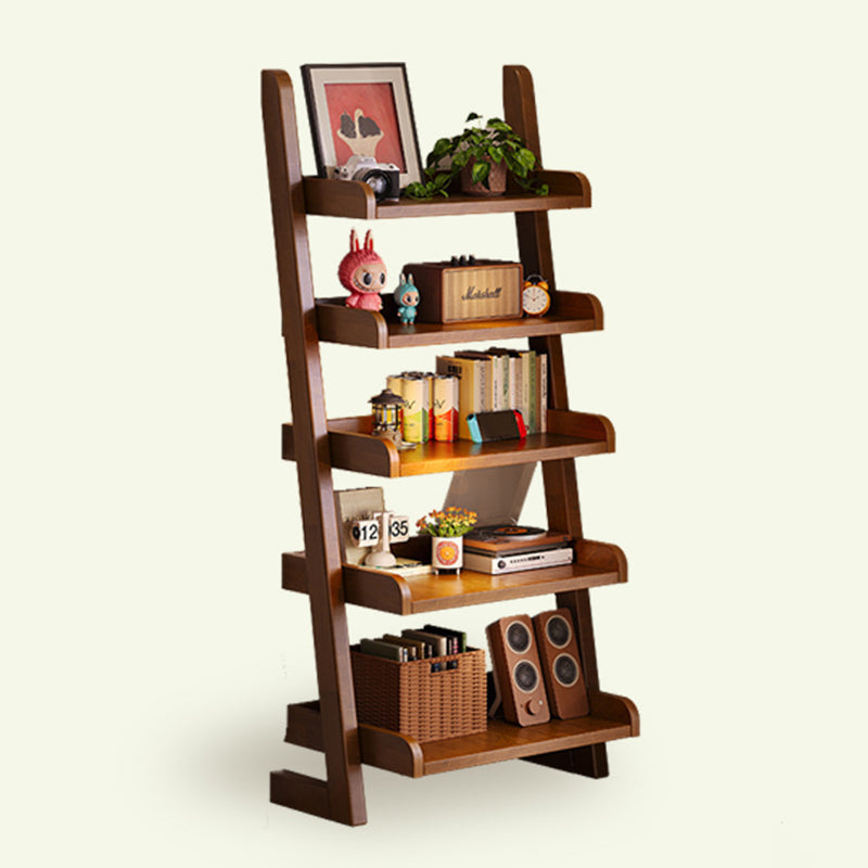Modern Minimalist Trapezoid Rubberwood Solid Wood Sandwich Panel Floor-Standing Bookshelf – 4/5-Shelf, Ideal for Study