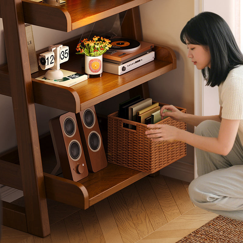 Modern Minimalist Trapezoid Rubberwood Solid Wood Sandwich Panel Floor-Standing Bookshelf – 4/5-Shelf, Ideal for Study