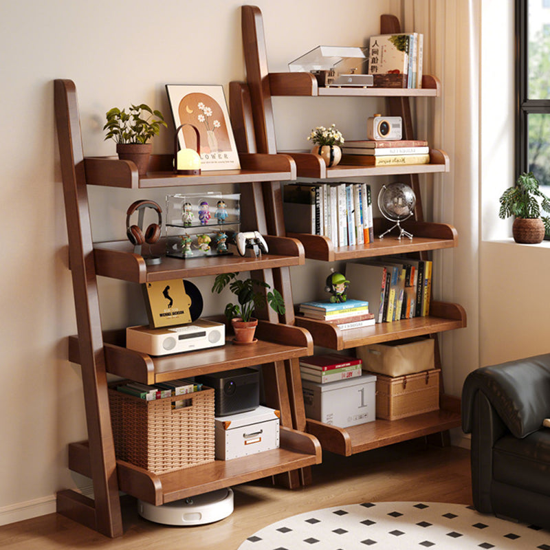 Modern Minimalist Trapezoid Rubberwood Solid Wood Sandwich Panel Floor-Standing Bookshelf – 4/5-Shelf, Ideal for Study