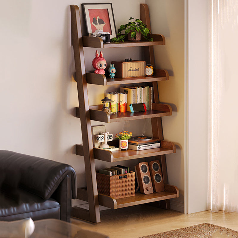 Modern Minimalist Trapezoid Rubberwood Solid Wood Sandwich Panel Floor-Standing Bookshelf – 4/5-Shelf, Ideal for Study