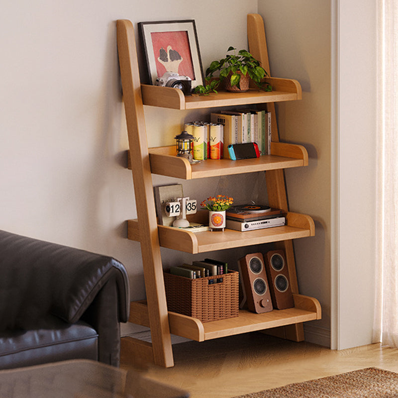 Modern Minimalist Trapezoid Rubberwood Solid Wood Sandwich Panel Floor-Standing Bookshelf – 4/5-Shelf, Ideal for Study