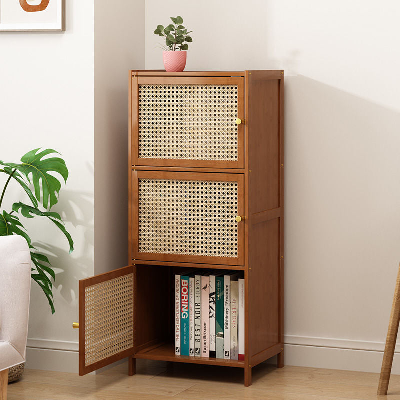 Chic Modern Minimalist Square Wood & Plastic Rattan Weave Storage Cabinet - 2/3/4/5/6-Cabinet Options for Study