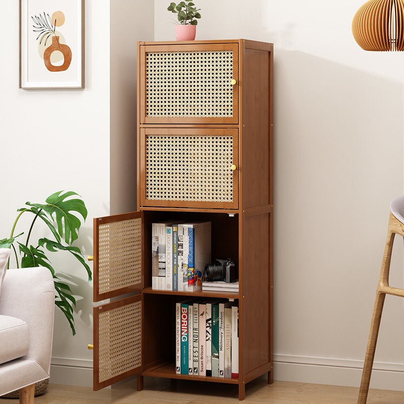 Chic Modern Minimalist Square Wood & Plastic Rattan Weave Storage Cabinet - 2/3/4/5/6-Cabinet Options for Study