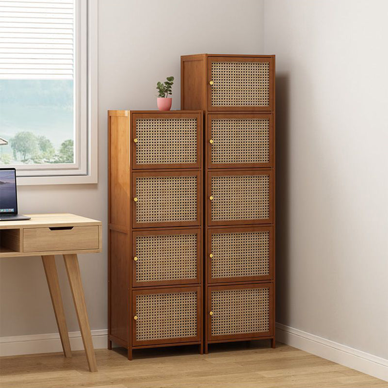Chic Modern Minimalist Square Wood & Plastic Rattan Weave Storage Cabinet - 2/3/4/5/6-Cabinet Options for Study