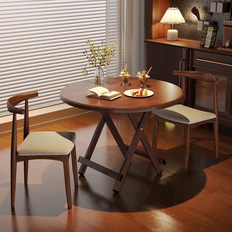 Sleek Modern Round Dining Table - Foldable with MDF Top and Iron Frame, Seats 2-8