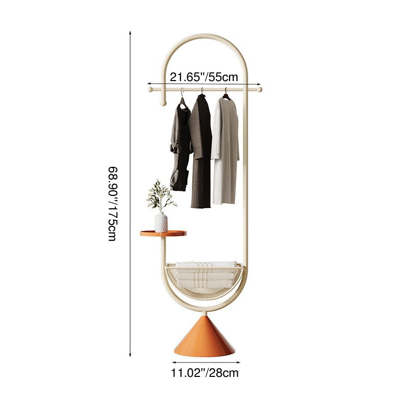 Modern Minimalist G-Shaped Hall Tree in Iron Carbon Steel, Freestanding with 1 Basket for Bedroom