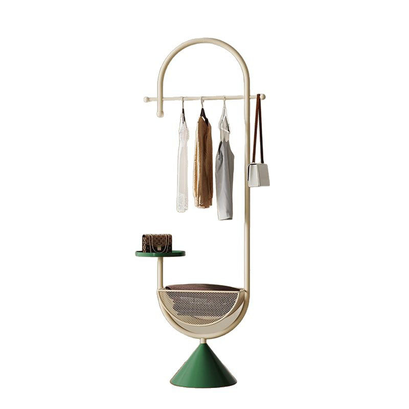 Modern Minimalist G-Shaped Hall Tree in Iron Carbon Steel, Freestanding with 1 Basket for Bedroom