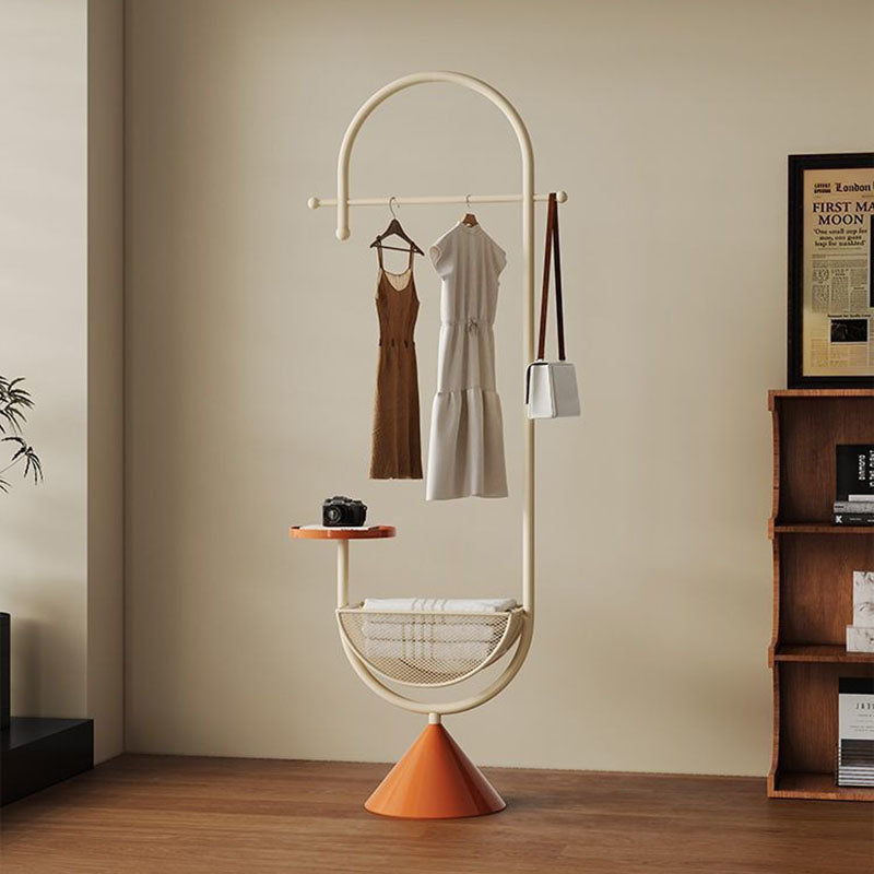 Modern Minimalist G-Shaped Hall Tree in Iron Carbon Steel, Freestanding with 1 Basket for Bedroom