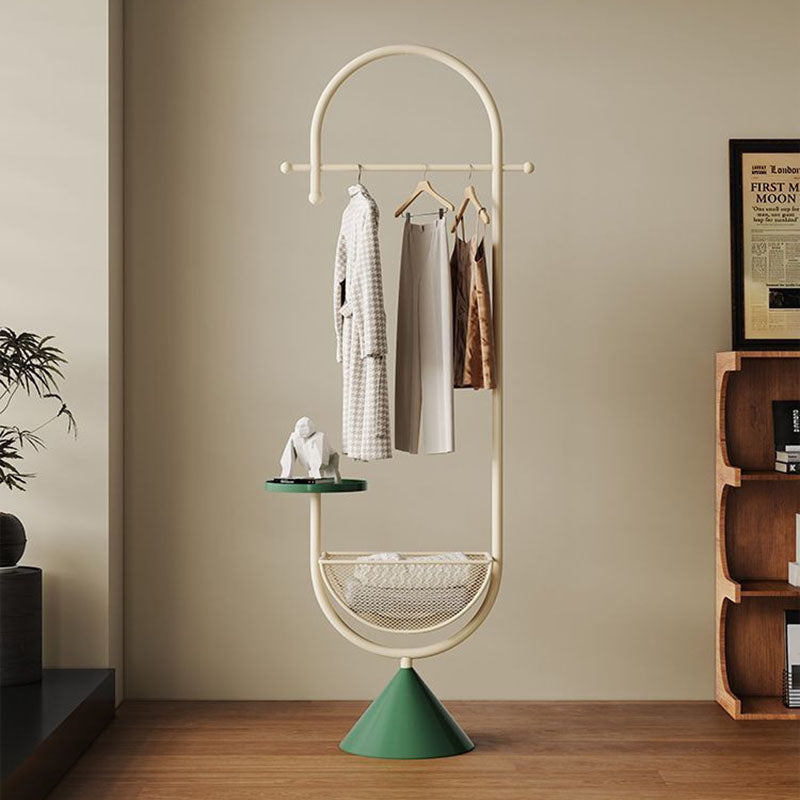 Modern Minimalist G-Shaped Hall Tree in Iron Carbon Steel, Freestanding with 1 Basket for Bedroom