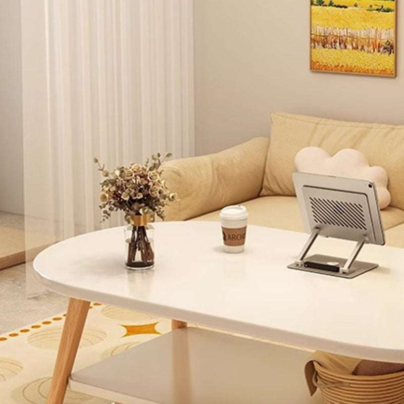Modern Minimalist Oval Coffee Table – 2-Tier, Engineered Wood and Solid Wood, for Living Room