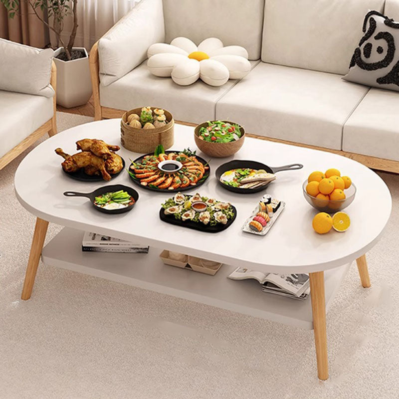 Modern Minimalist Oval Coffee Table – 2-Tier, Engineered Wood and Solid Wood, for Living Room