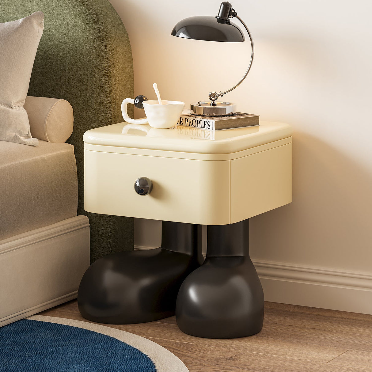 Modern Art Deco Kids Nightstand — Square Wood MDF, 1-Drawer Bedside Table for Bedroom